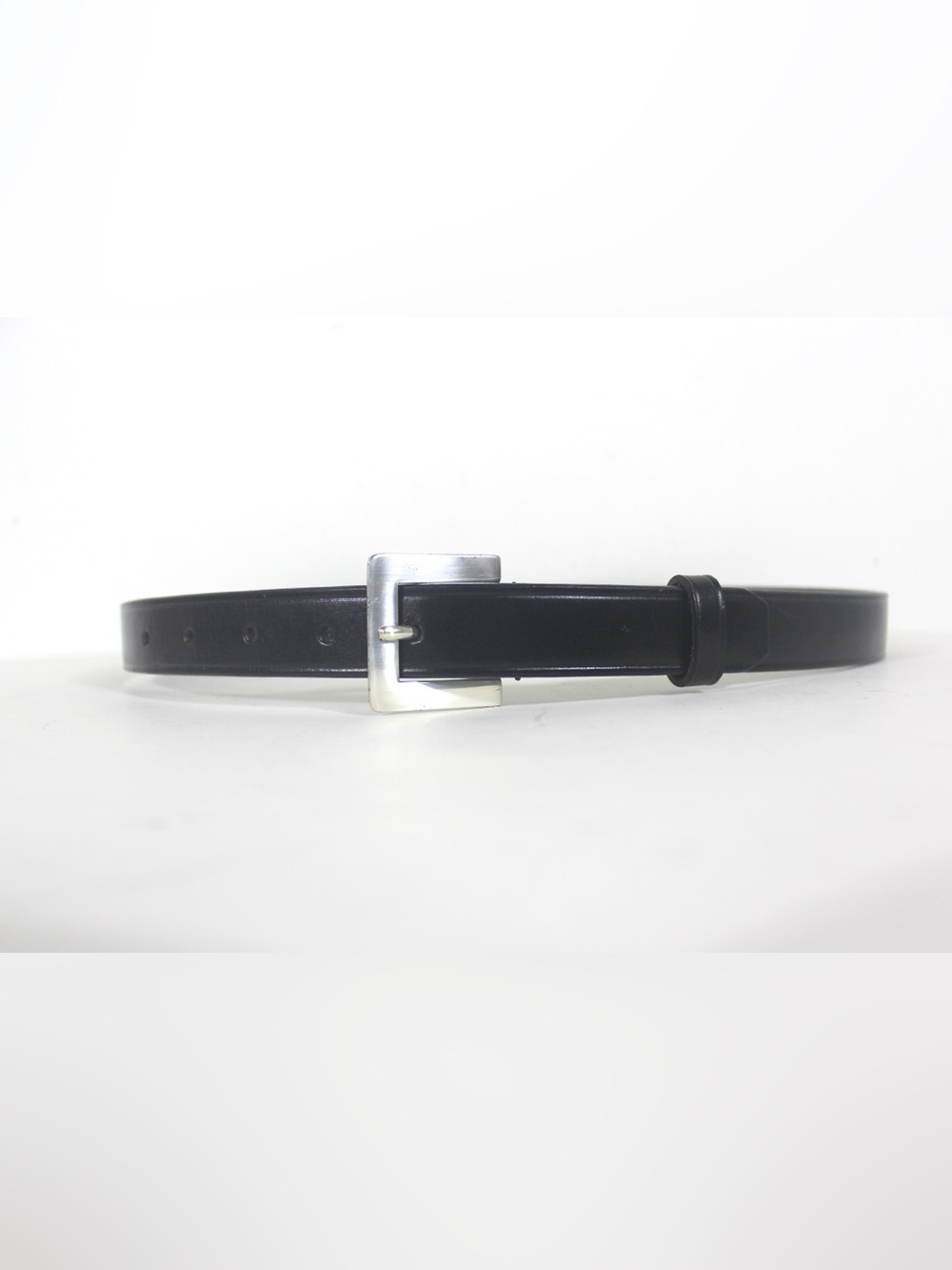 29”-33” Black Italian Bridle Leather Narrow Leather Belt Square Silver Buckle